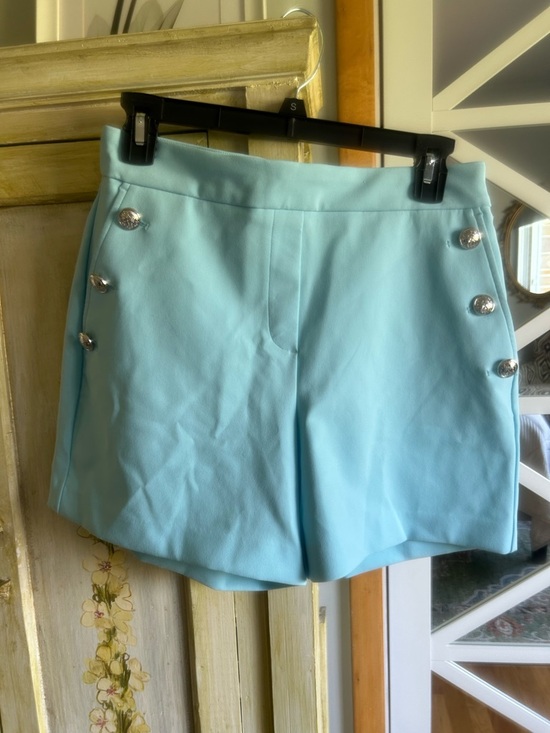 Rachel Zoe Pants - Rachel Zoe Light  Blue High-Waist Dressy Shorts with Decorative Buttons